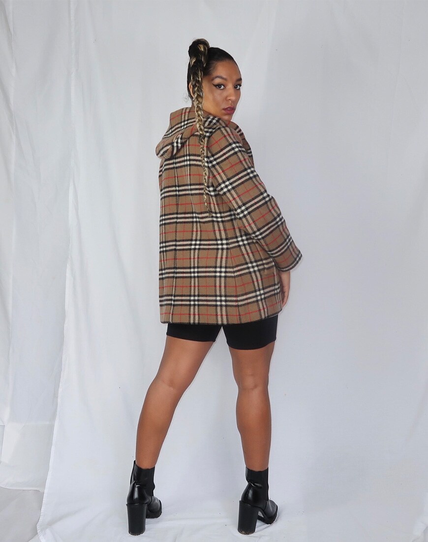 Model wearing vintage Burberry duffel coat by 5AM Story on ASOS Marketplace