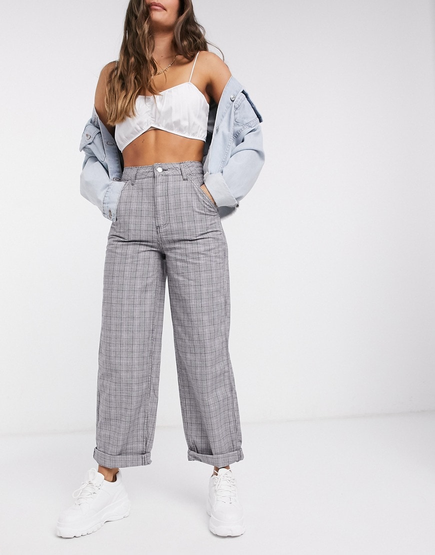 ASOS DESIGN slouchy chino trouser in grey check print | ASOS Style Feed