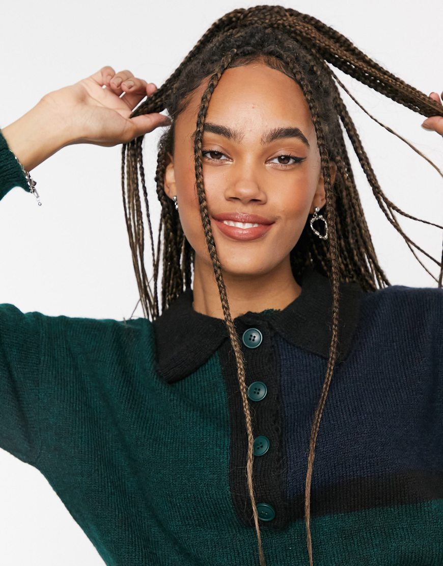 ASOS DESIGN knitted rugby jumper with block pattern in dark green | ASOS Style Feed