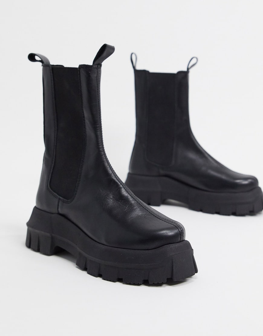 ASOS DESIGN Aqum premium leather chunky chelsea boots in black