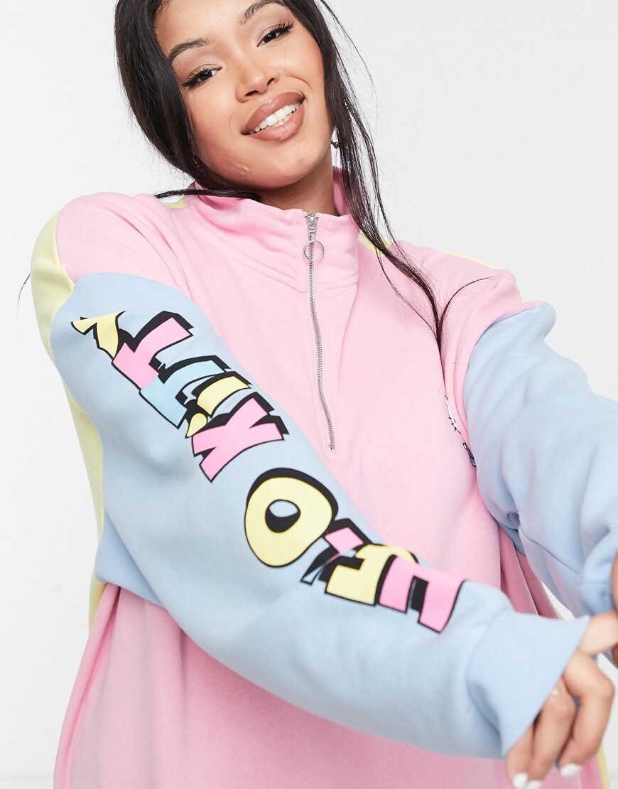New Girl Order Curve x Hello Kitty oversized polo sweatshirt in colour block | ASOS Style Feed
