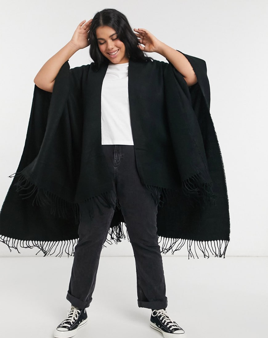 ASOS DESIGN Curve plain cape in black | ASOS Style Feed