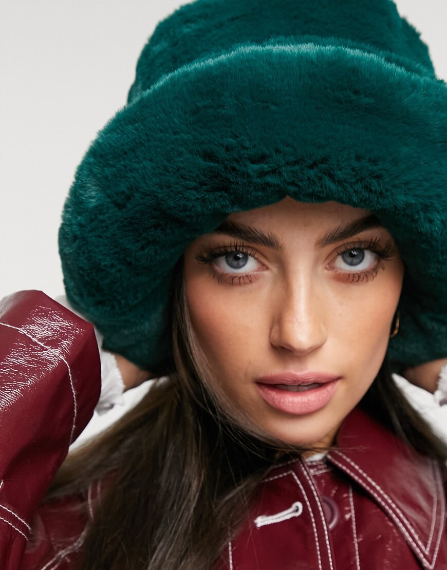 ASOS DESIGN faux fur bucket hat in forest green | ASOS Style Feed