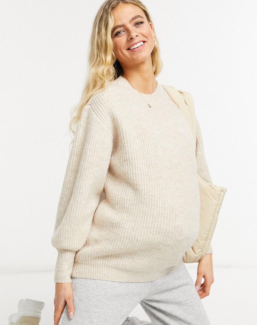 ASOS DESIGN Maternity crew neck fluffy jumper with balloon sleeve | ASOS Style Feed