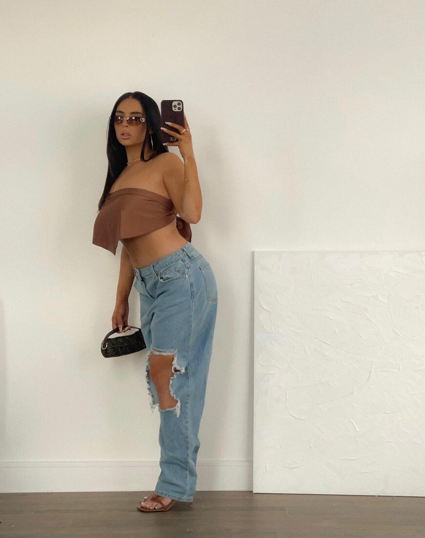 @cinziabayliszullo in ASOS DESIGN high rise 'original' mom jeans in midwash with rips | ASOS Style Feed