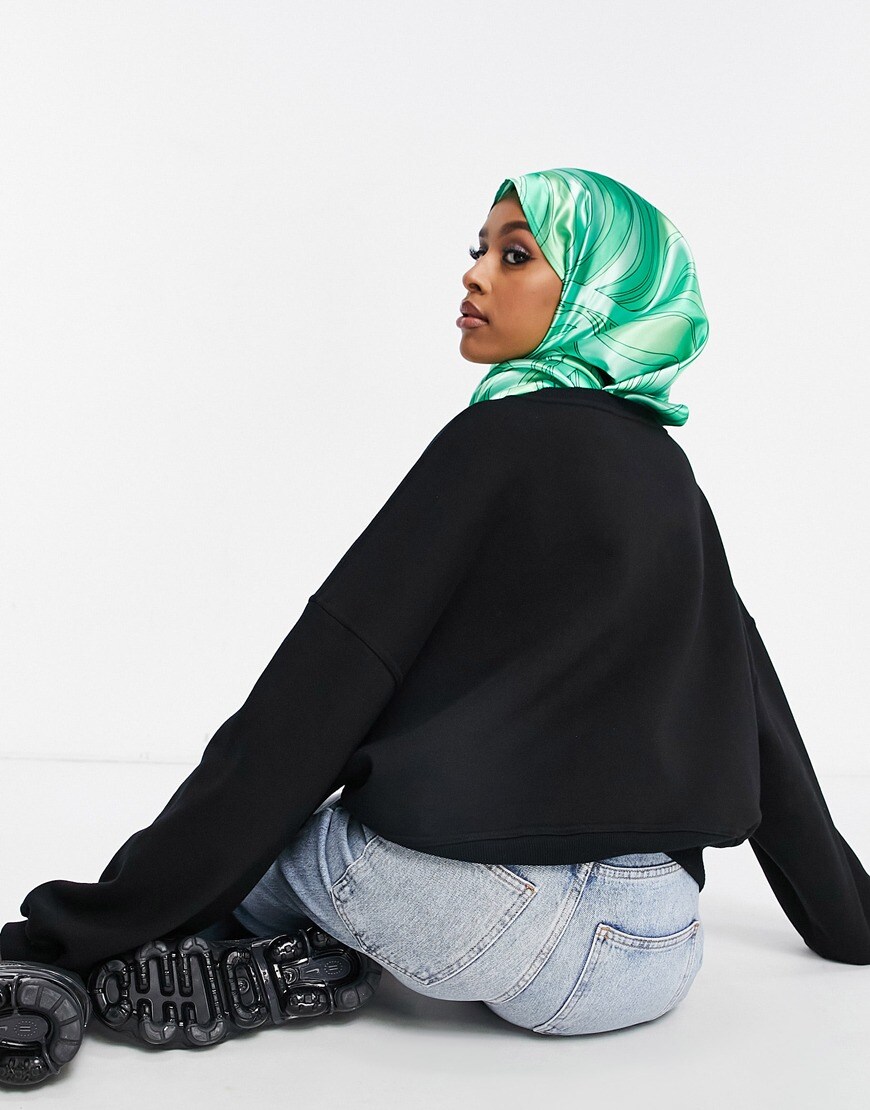 ASOS DESIGN large polysatin headscarf in green marble print | ASOS Style Feed