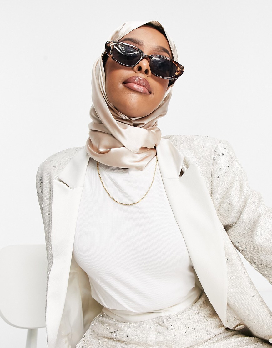 ASOS DESIGN large plain headscarf in beige polysatin | ASOS Style Feed