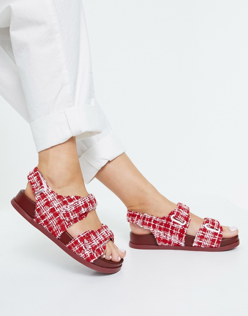 ASOS DESIGN Factually sporty sandals in red tweed | ASOS Style Feed