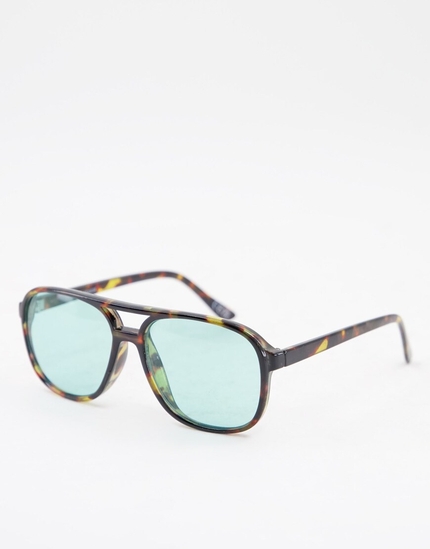 ASOS DESIGN aviator sunglasses with green lens in tort | ASOS Style Feed