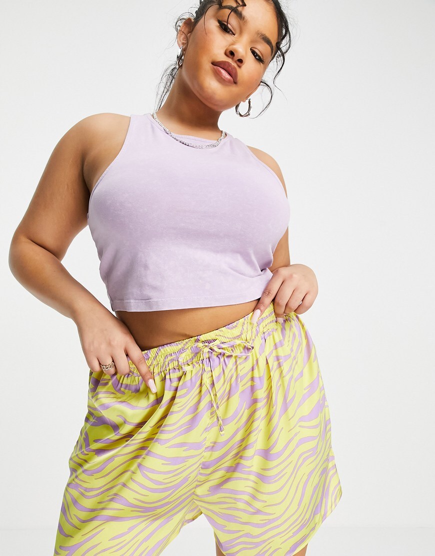 COLLUSION Plus zebra print satin shorts co-ord in yellow and purple | ASOS Style Feed