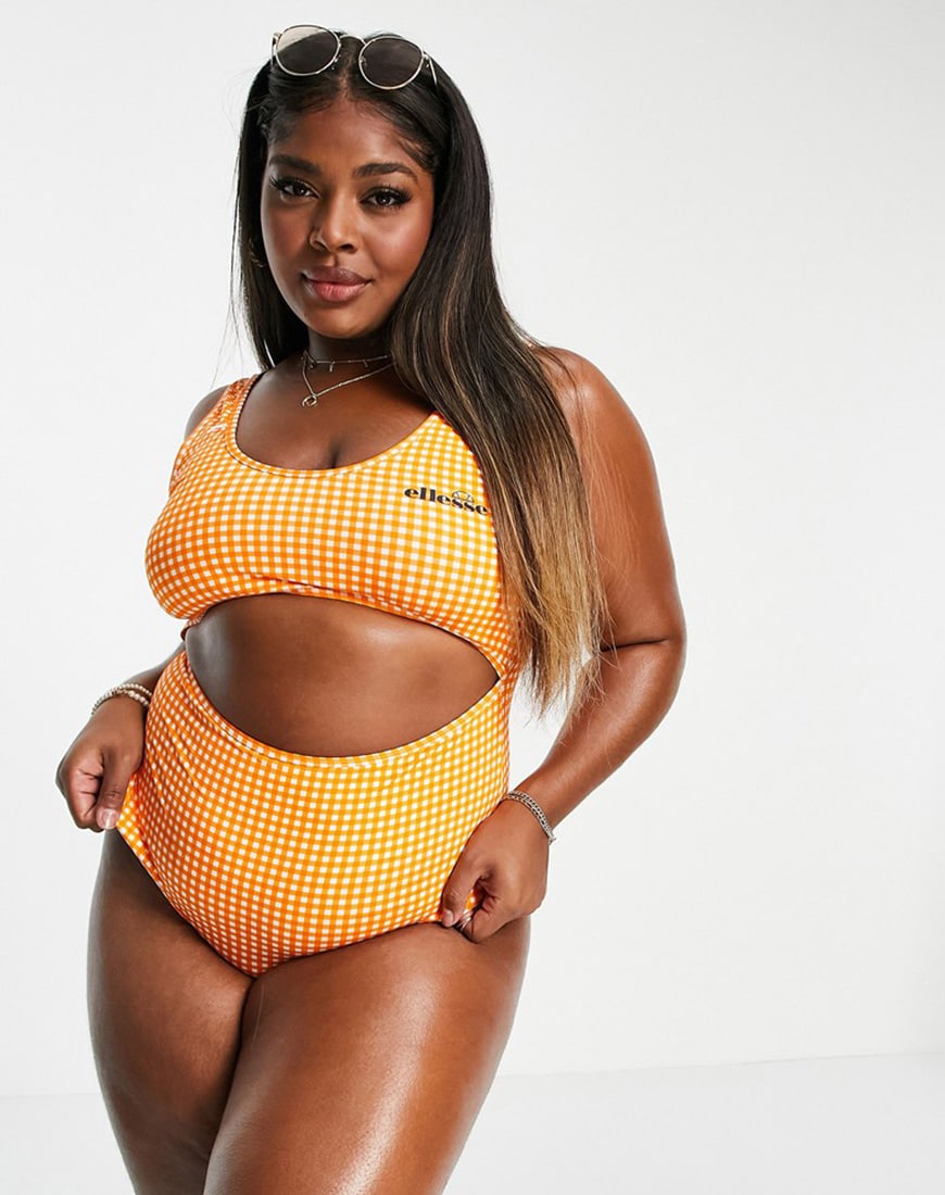 ellesse plus cut out gingham swimsuit in orange | ASOS Style Feed