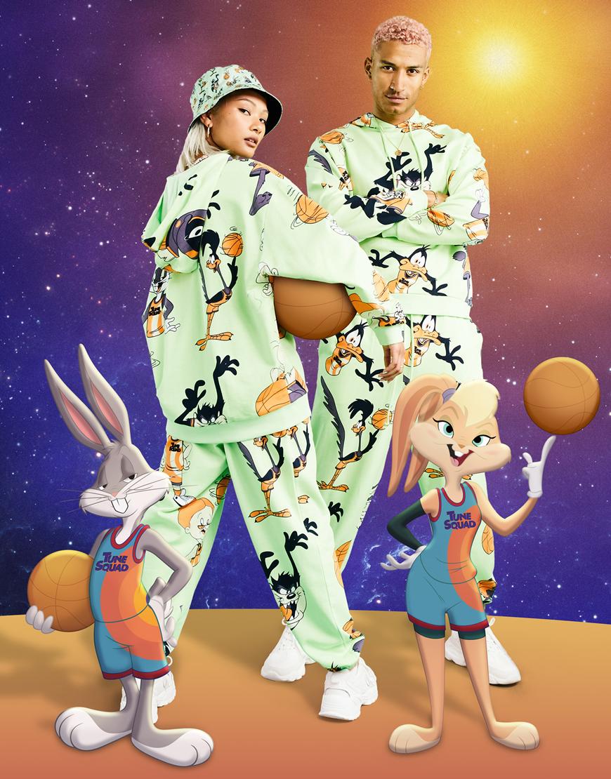 ASOS DESIGN Looney Tunes Space Jam 2 unisex co-ord with all over print in green | ASOS Style Feed