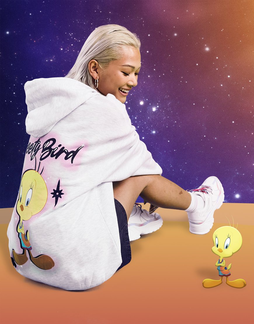 ASOS DESIGN Space Jam 2 oversized hoodie with Tweety back print in ice marl | ASOS Style Feed