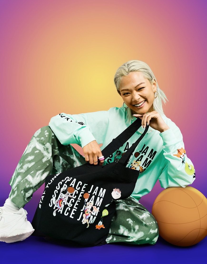 ASOS DESIGN Space Jam 2 logo print organic cotton shopper in black | ASOS Style Feed