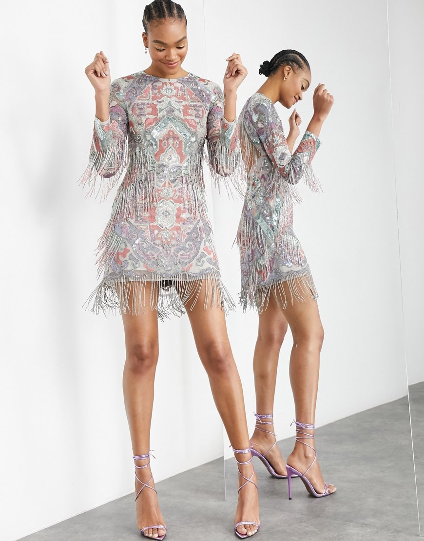 ASOS EDITION abstract bead and embroidered mini dress with fringe | ASOS Style Feed