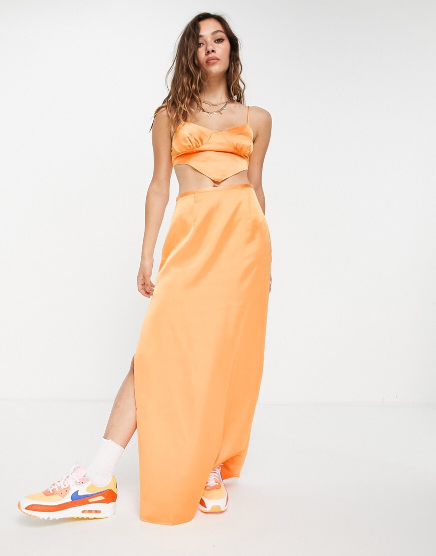 COLLUSION 90's maxi slip skirt co-ord in orange | ASOS Style Feed