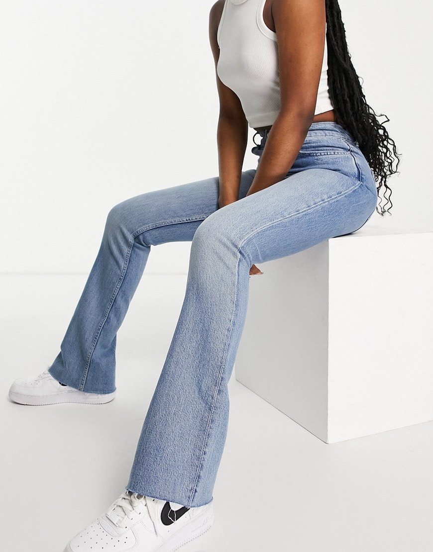 ASOS DESIGN high rise '70's' stretch flare jeans in lightwash | ASOS Style Feed
