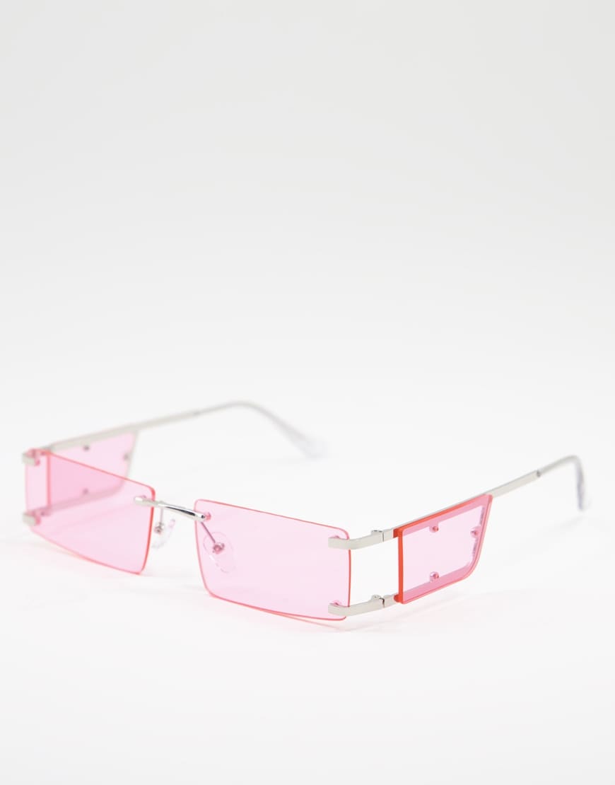 ASOS DESIGN rimless sunglasses with side lens in pink | ASOS Style Feed