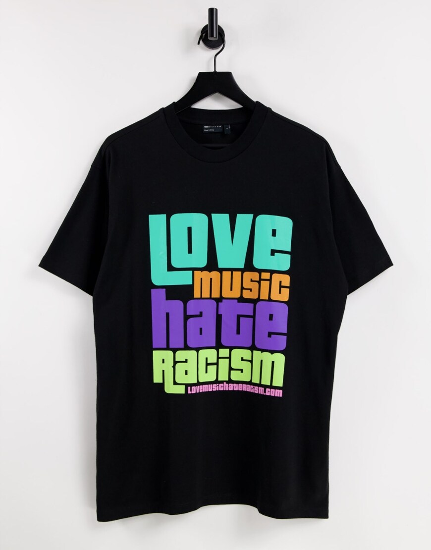 Love Music Hate Racism X ASOS Unisex T-shirt in Black | ASOS Style Feed