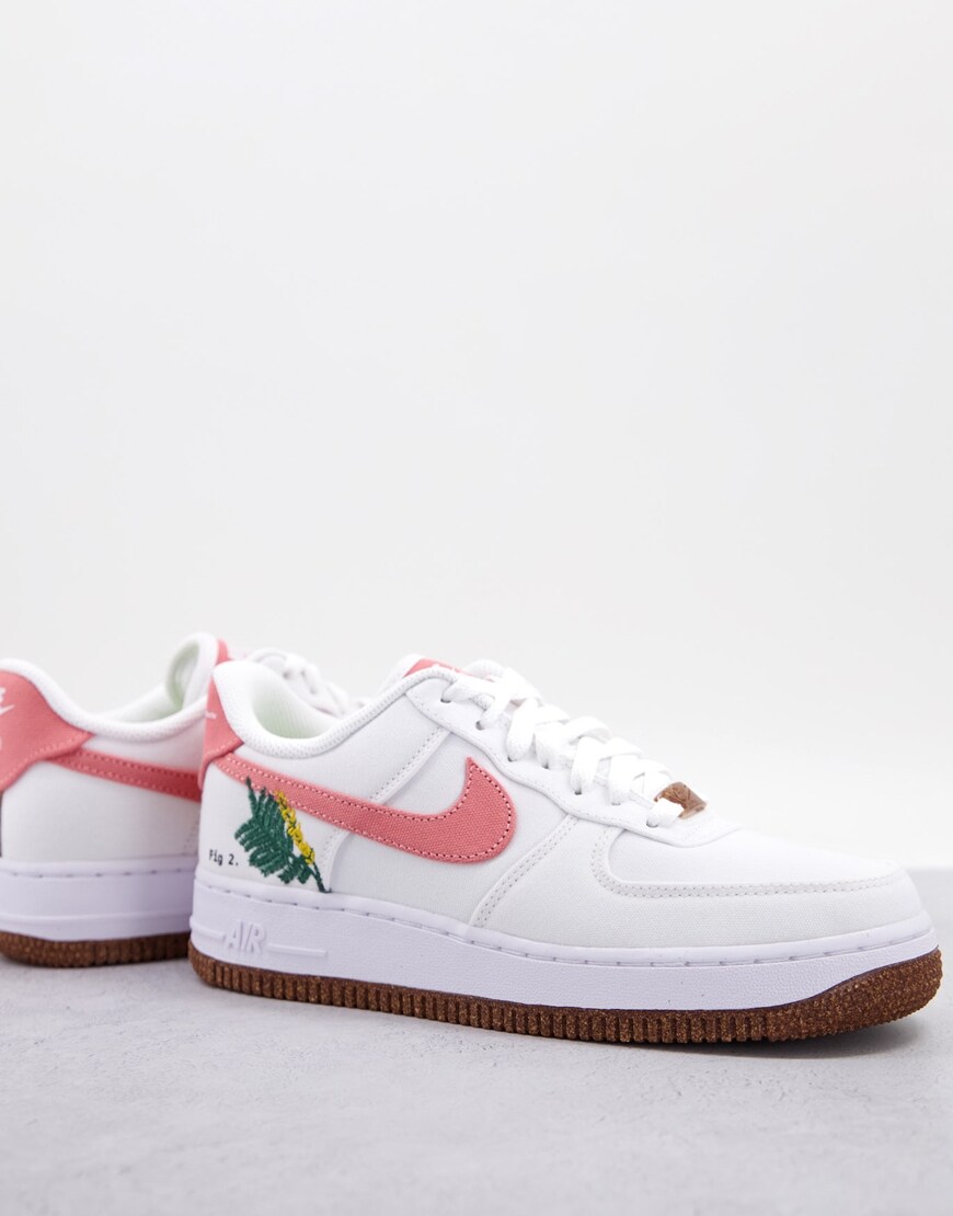 Nike Air Force 1 '07 MOVE TO ZERO trainers in white and burgundy with floral embroidery | ASOS Style Feed