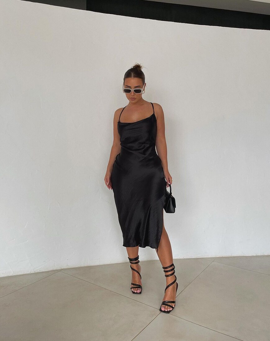 black slip dress