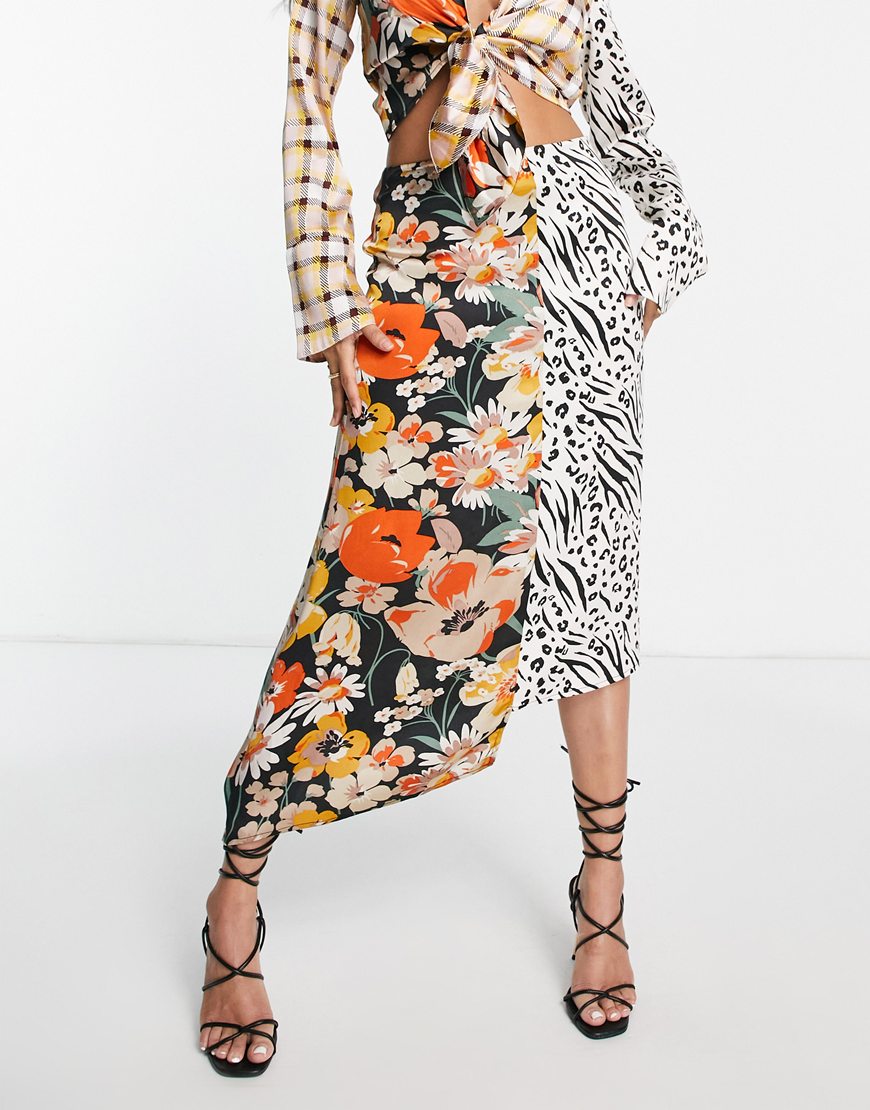 Model wears a patchwork satin midi skirt. | ASOS Style Feed