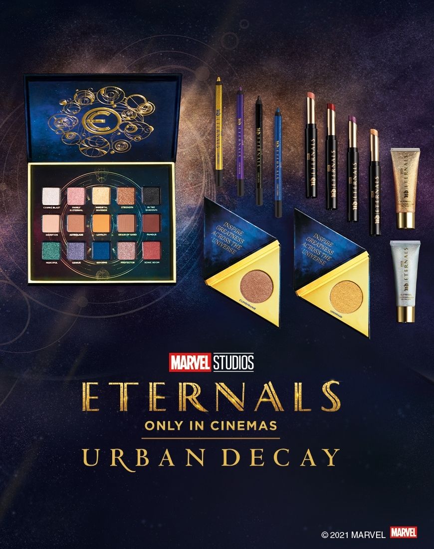 An image of the full Urban Decay x Marvel Studio's Eternals collection. | ASOS Style Feed