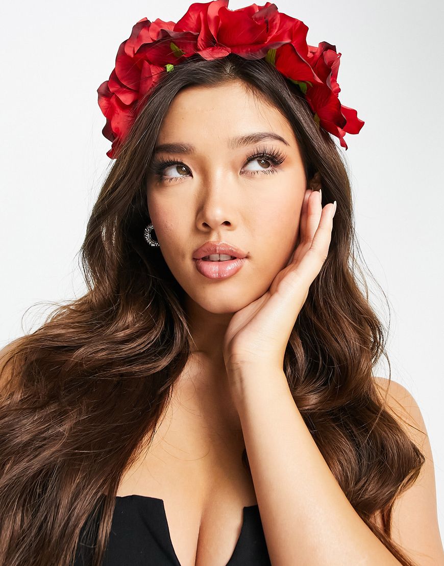 Red floral headband garland