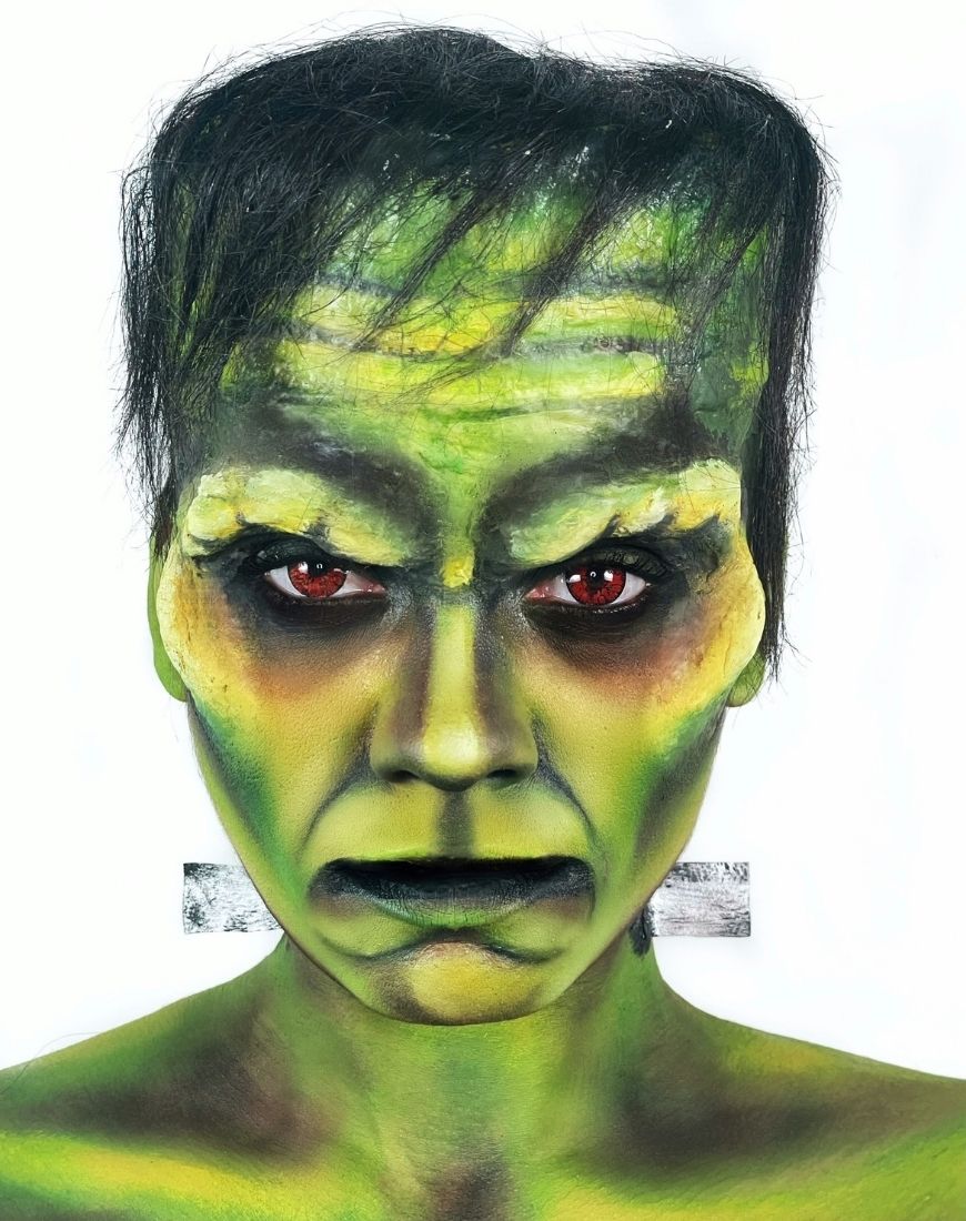 Amber in her Frankenstein makeup look. | ASOS Style Feed
