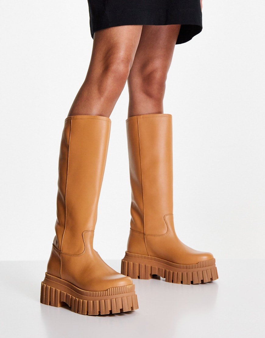 ASOS DESIGN Counter premium leather chunky pull on boots | ASOS Style Feed
