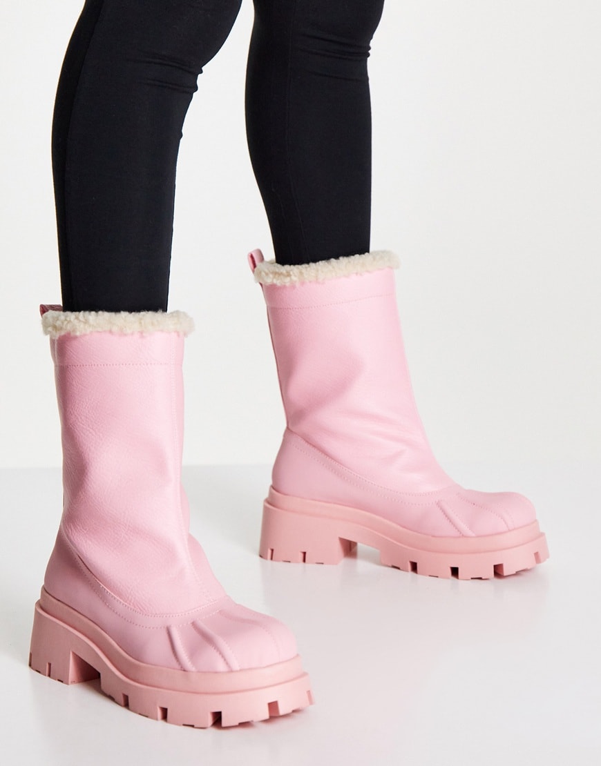 ASOS DESIGN Alice shearling lined pull on boots in pink | ASOS Style Feed