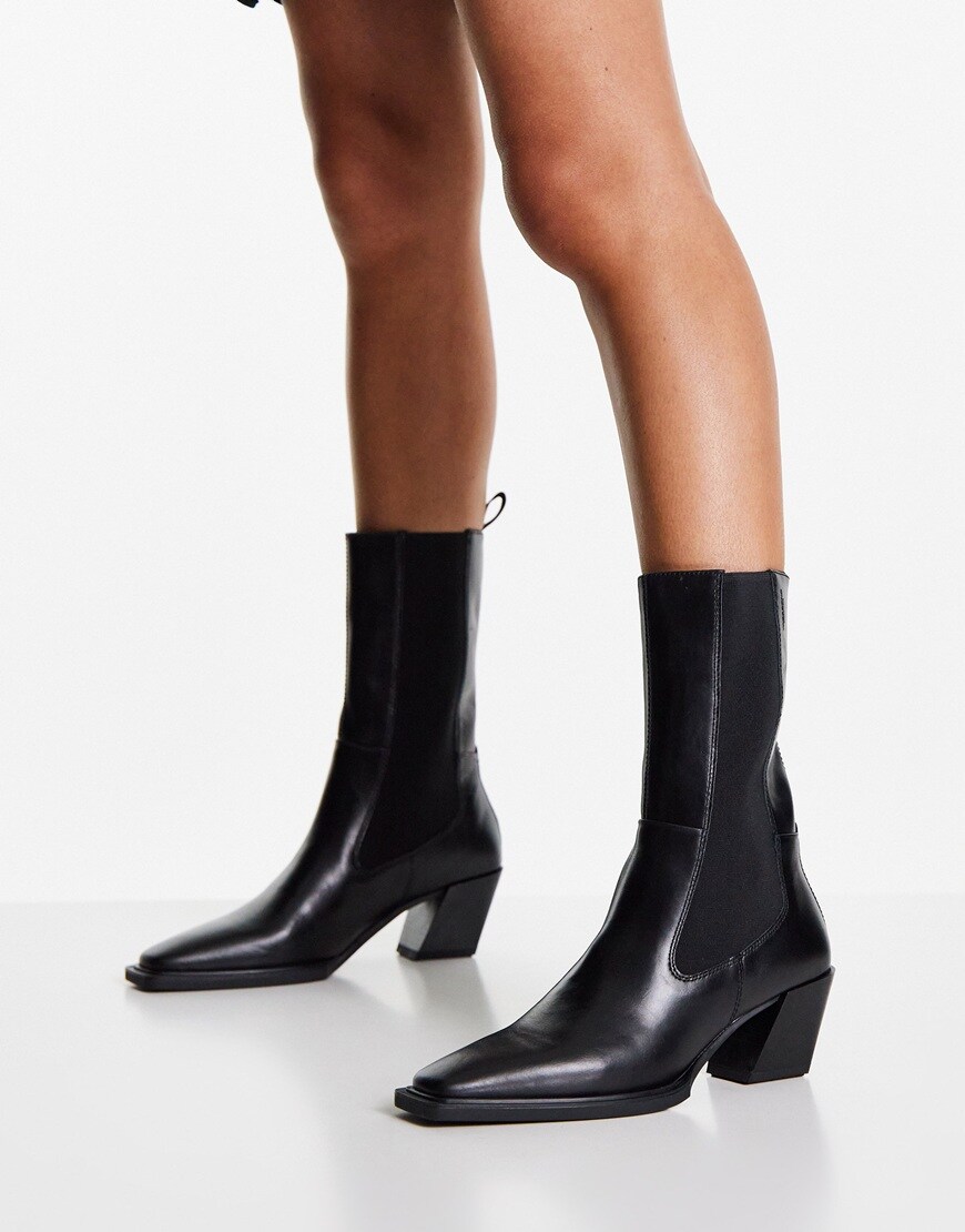 Vagabond Alina mid heeled calf boots in black leather | ASOS Style Feed