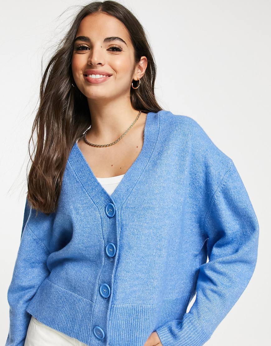 ASOS DESIGN button through fluffy boxy cardi in blue | ASOS Style Feed