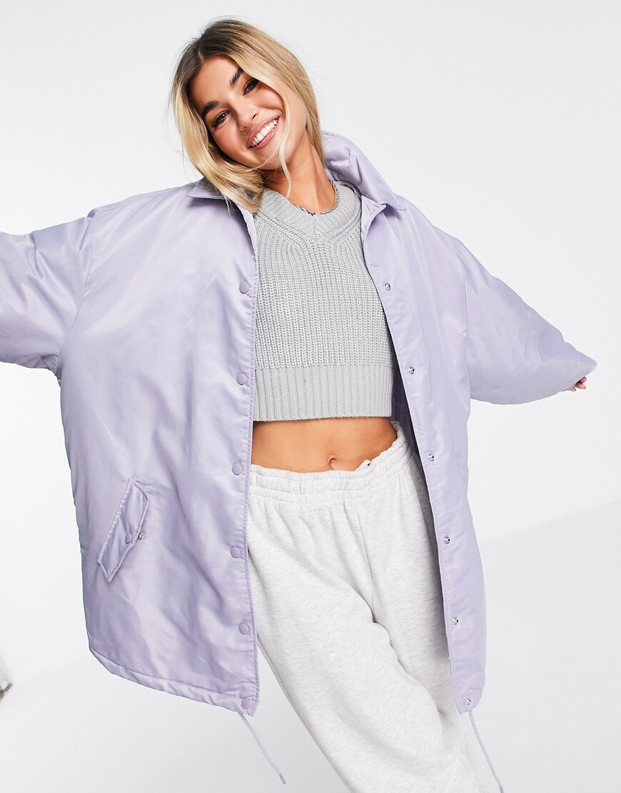 COLLUSION recycled polyester coach jacket in lilac | ASOS Style Feed