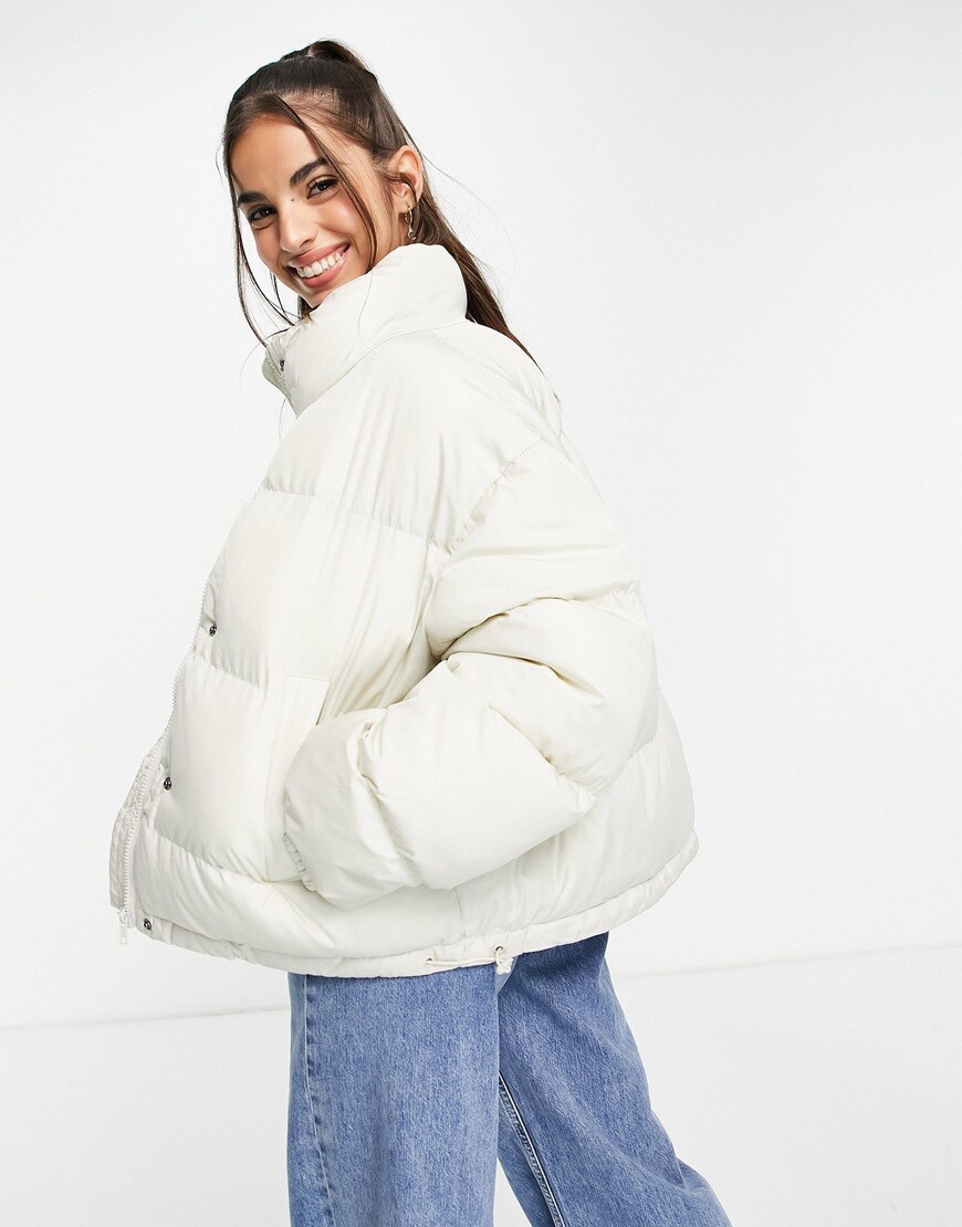 ASOS DESIGN oversized recycled puffer jacket in cream | ASOS Style Feed
