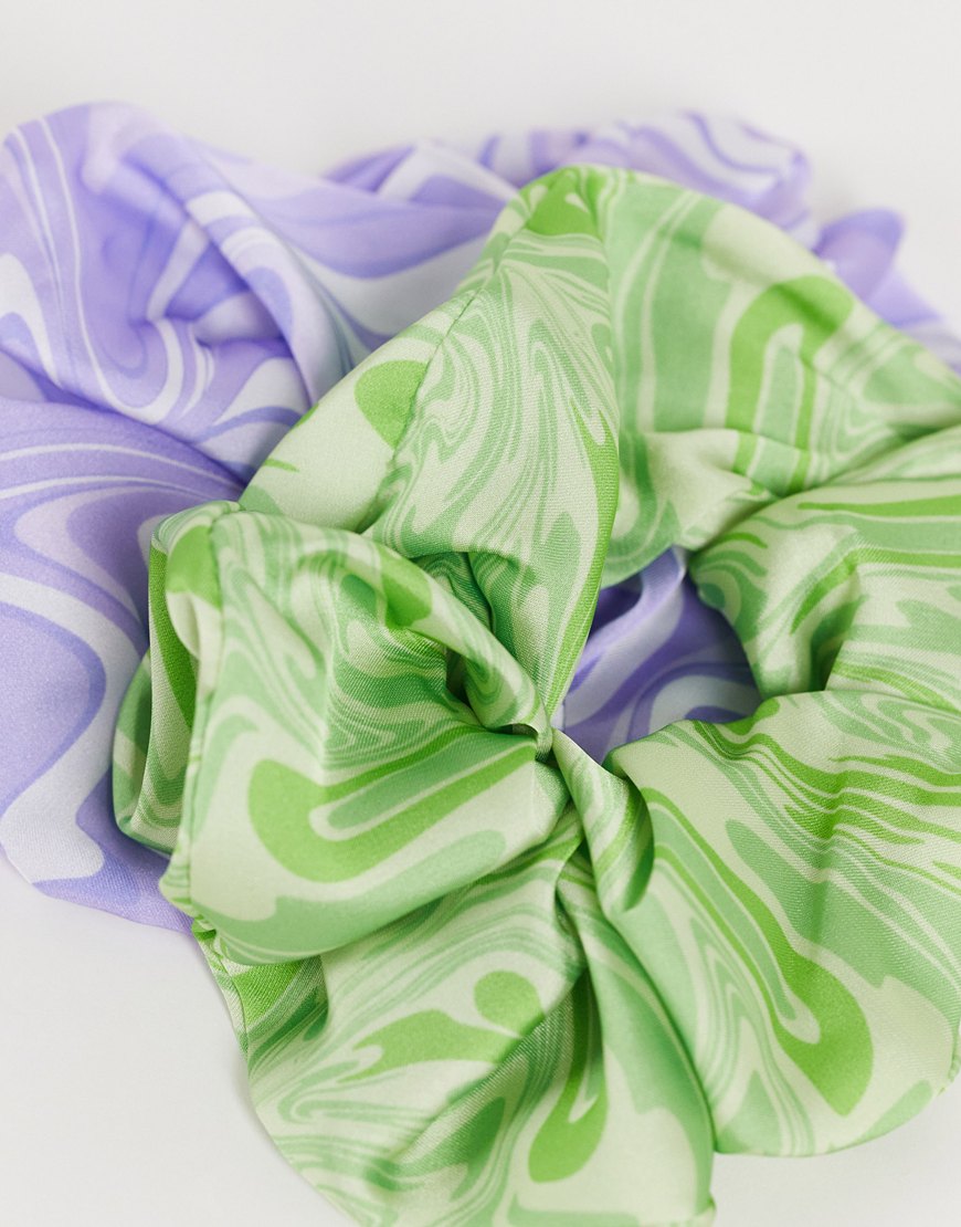 ASOS DESIGN pack of 2 scrunchies in swirl print | ASOS Style Feed