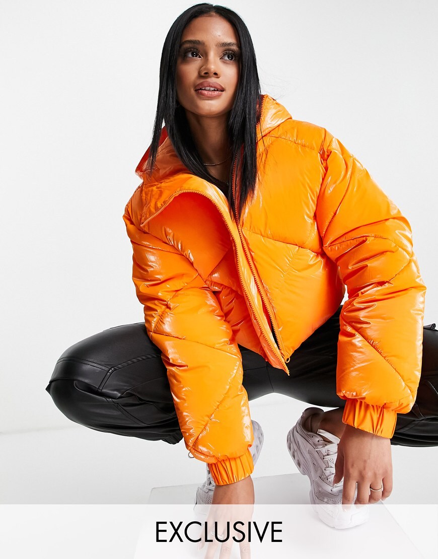 ASYOU quilted crop puffer in orange | ASOS Style Feed