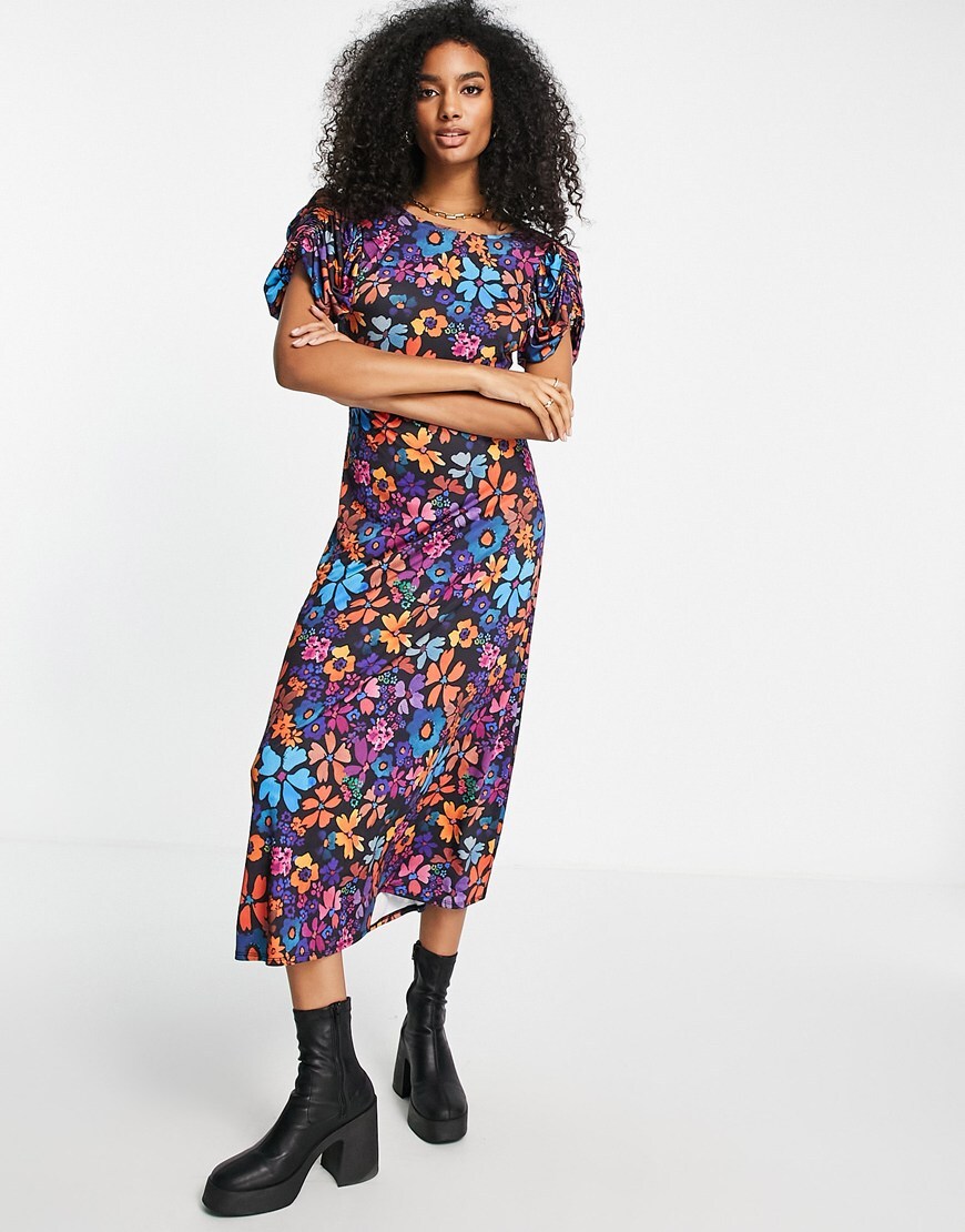 ASOS DESIGN puff sleeve midi dress in bright floral | ASOS Style Feed
