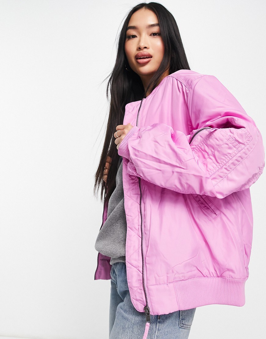 Monki recycled bomber jacket in pink | ASOS Style Feed