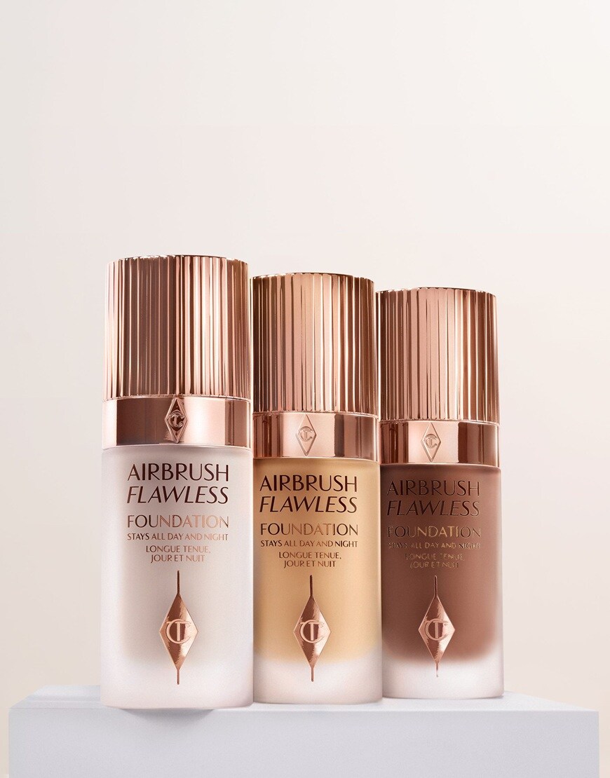Three shades of Charlotte Tilbury's Airbrush Flawless Filter Foundation. | ASOS Style Feed