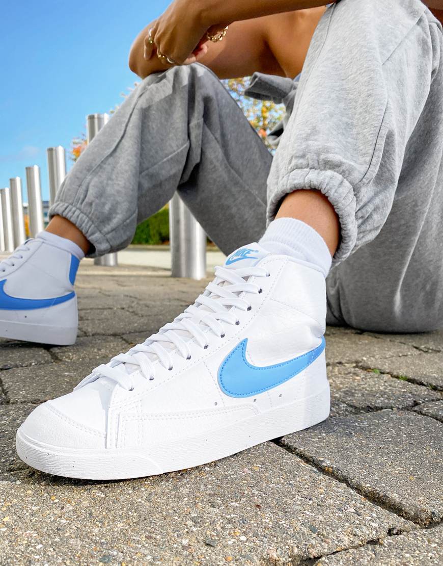Nike Blazer Mid '77 Next Nature trainers in white and university blue | ASOS Style Feed