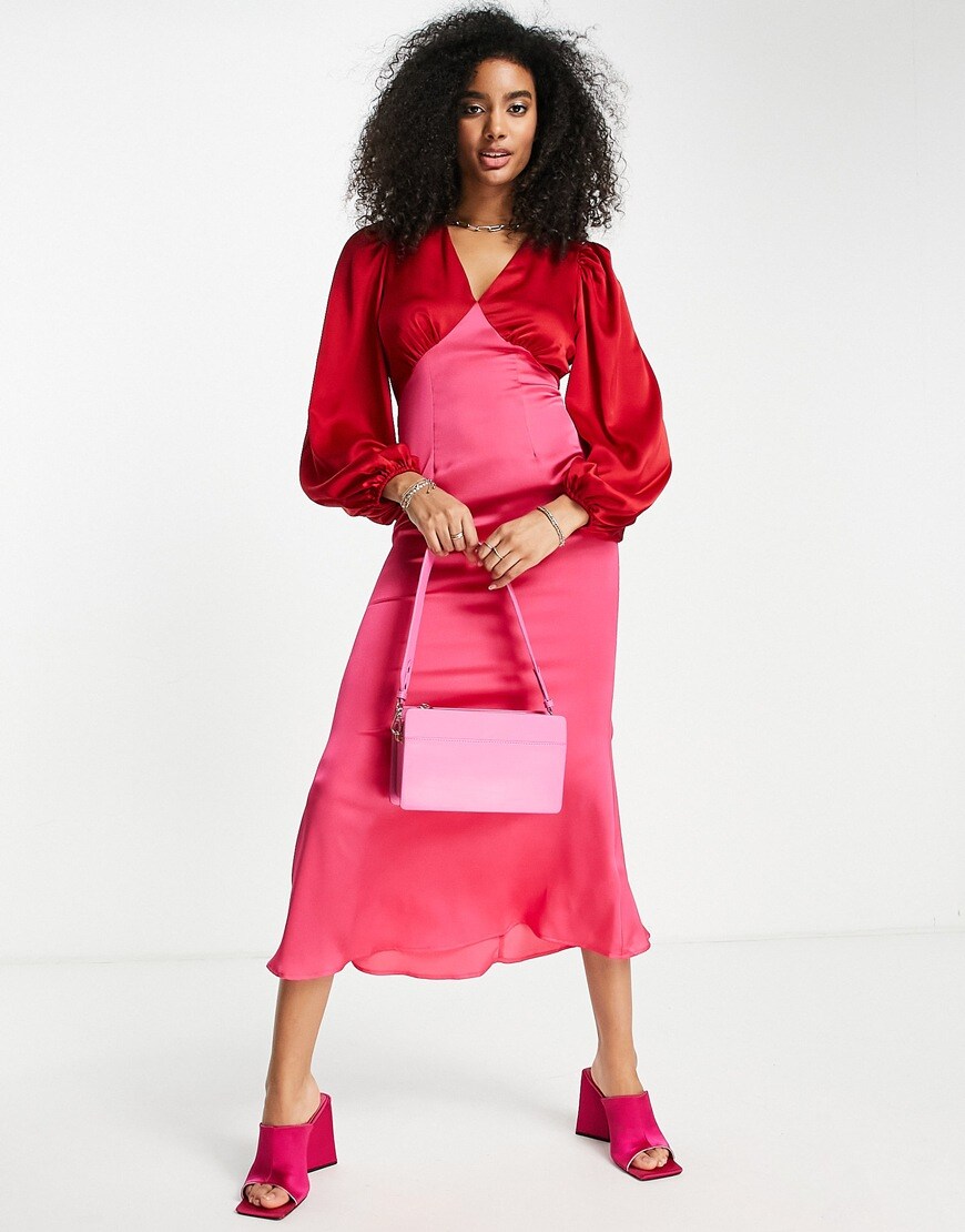 Never Fully Dressed color block maxi dress in red and pink | ASOS Style Feed