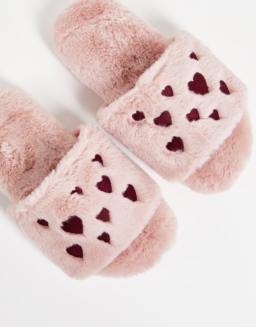 Monki vegan heart print slippers in pink | ASOS Style Feed