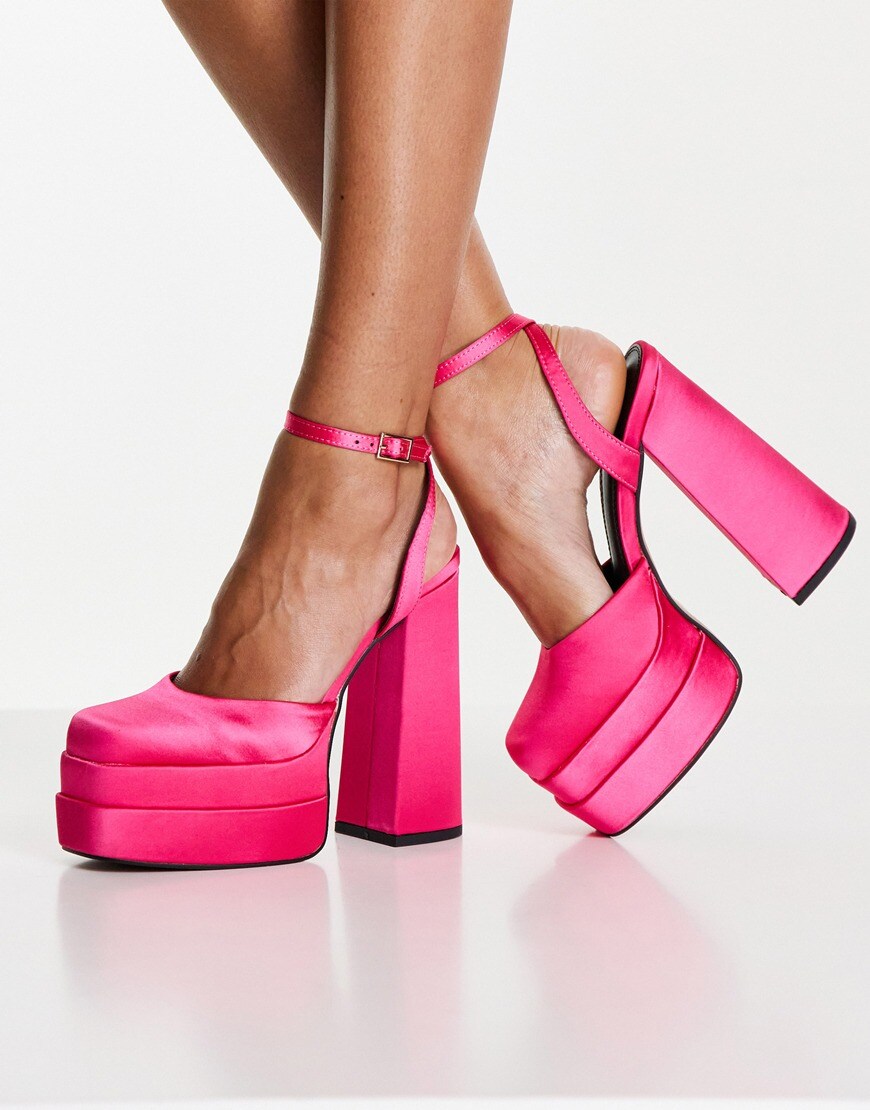 ASOS DESIGN Pluto platform heeled shoes in magenta | ASOS Style Feed