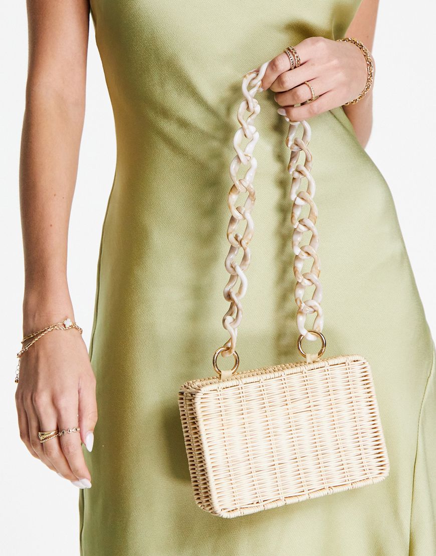 ASOS DESIGN rattan box clutch bag with detachable resin handle in natural | ASOS Style Feed