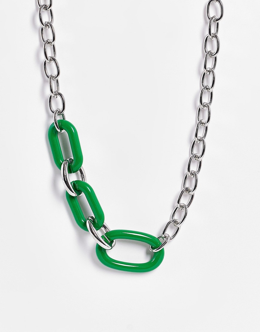 topshop chunky silver and green chain necklace