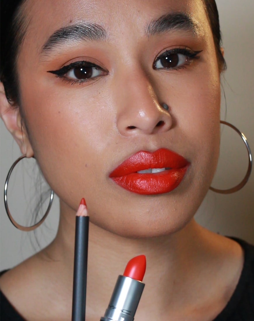 Alexis with the MAC Lip Pencil in ‘Brick’ and the MAC Lipstick in ‘Lady Danger’. | ASOS Style Feed