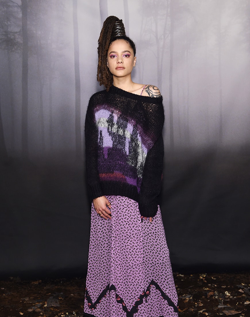 purple knit and skirt