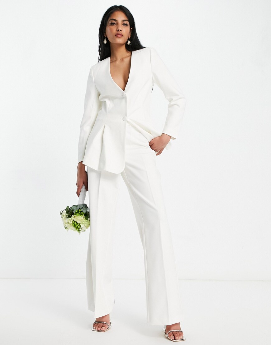 Y.A.S bridal high waisted wide leg co -ord trouser in white | ASOS Style Feed