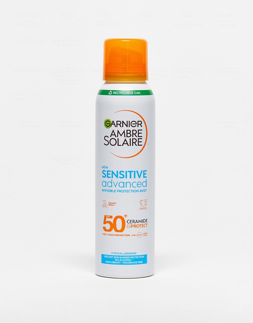 Garnier Ambre Solaire SPF 50+ Sensitive Advanced Hypoallergenic Dry Mist Sun Cream Spray 150ml.